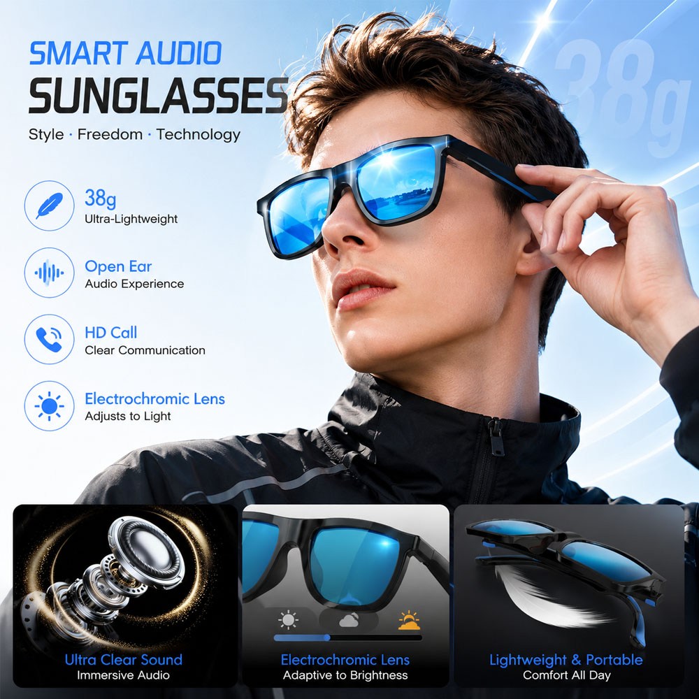 New AI Smart Audio Glasses 38g - đánh giá và giá Audio Music Arabic