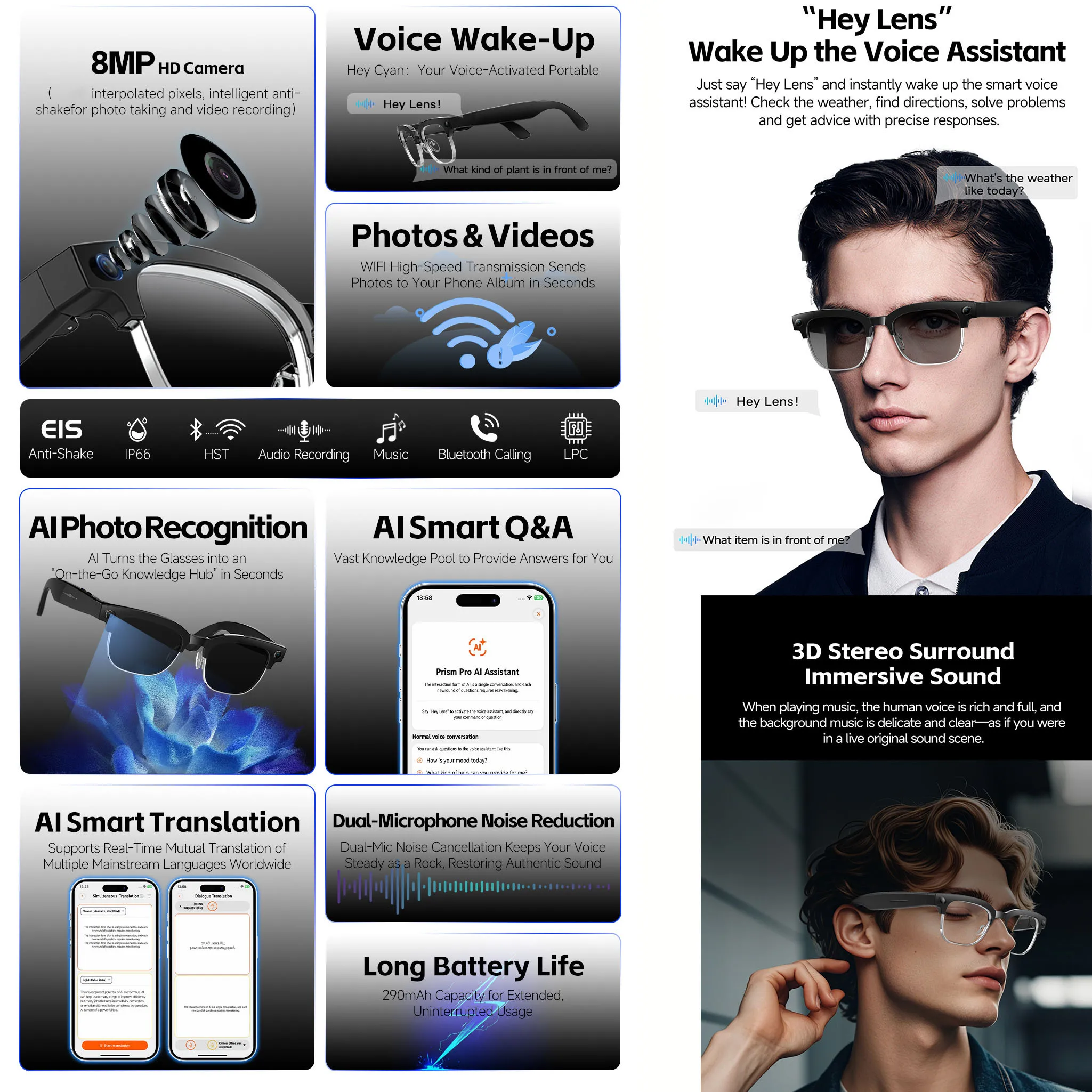 AI Smart Glasses with Voice Wa - đánh giá và giá Audio Music Arabic